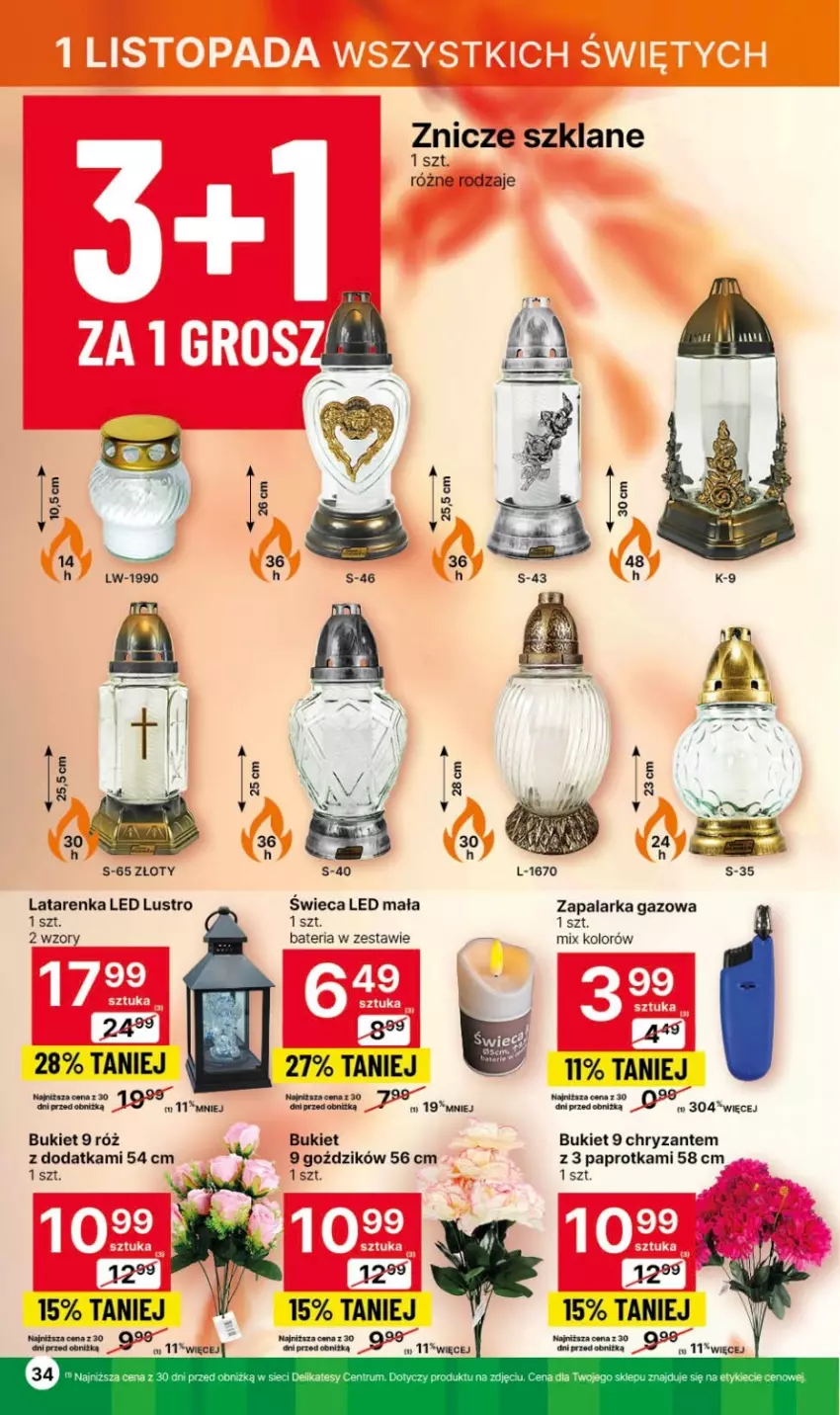 Gazetka promocyjna Delikatesy Centrum - Gazetka DC40 czw-sr - ważna 12.10 do 18.10.2023 - strona 34 - produkty: Bateria, Bukiet, Latarenka, Latarenka LED, Lustro, Zapalarka, Znicz