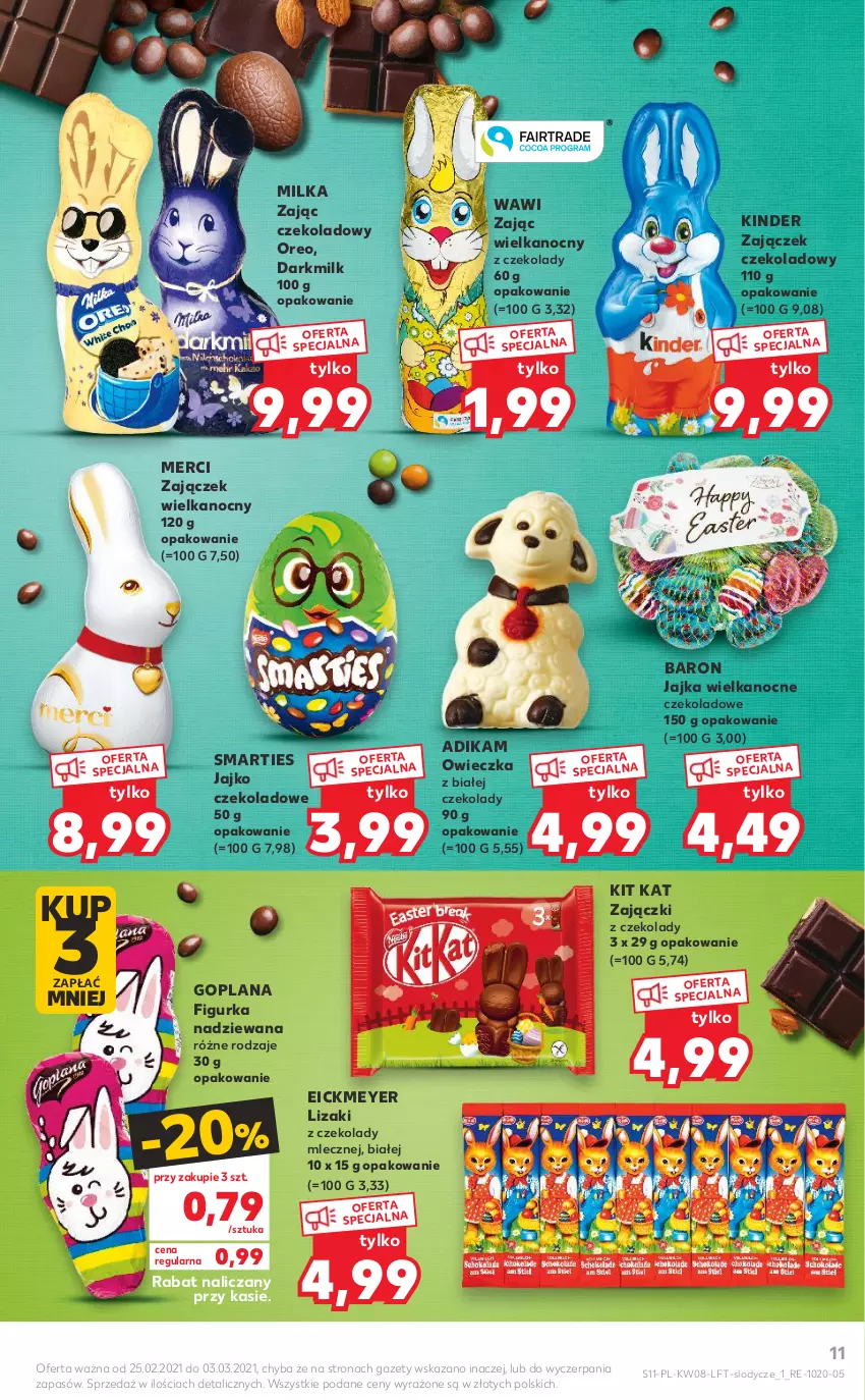 Gazetka promocyjna Kaufland - OFERTA TYGODNIA - ważna 25.02 do 03.03.2021 - strona 11 - produkty: Goplana, Kinder, Kit Kat, LANA, Lizaki, Lody, Merci, Milka, Oreo