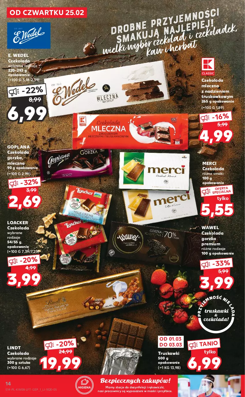 Gazetka promocyjna Kaufland - OFERTA TYGODNIA - ważna 25.02 do 03.03.2021 - strona 14 - produkty: BIC, Czekolada, Czekolada gorzka, Czekolada mleczna, E. Wedel, Goplana, LANA, Lindt, Merci, Piec, Truskawki, Wawel