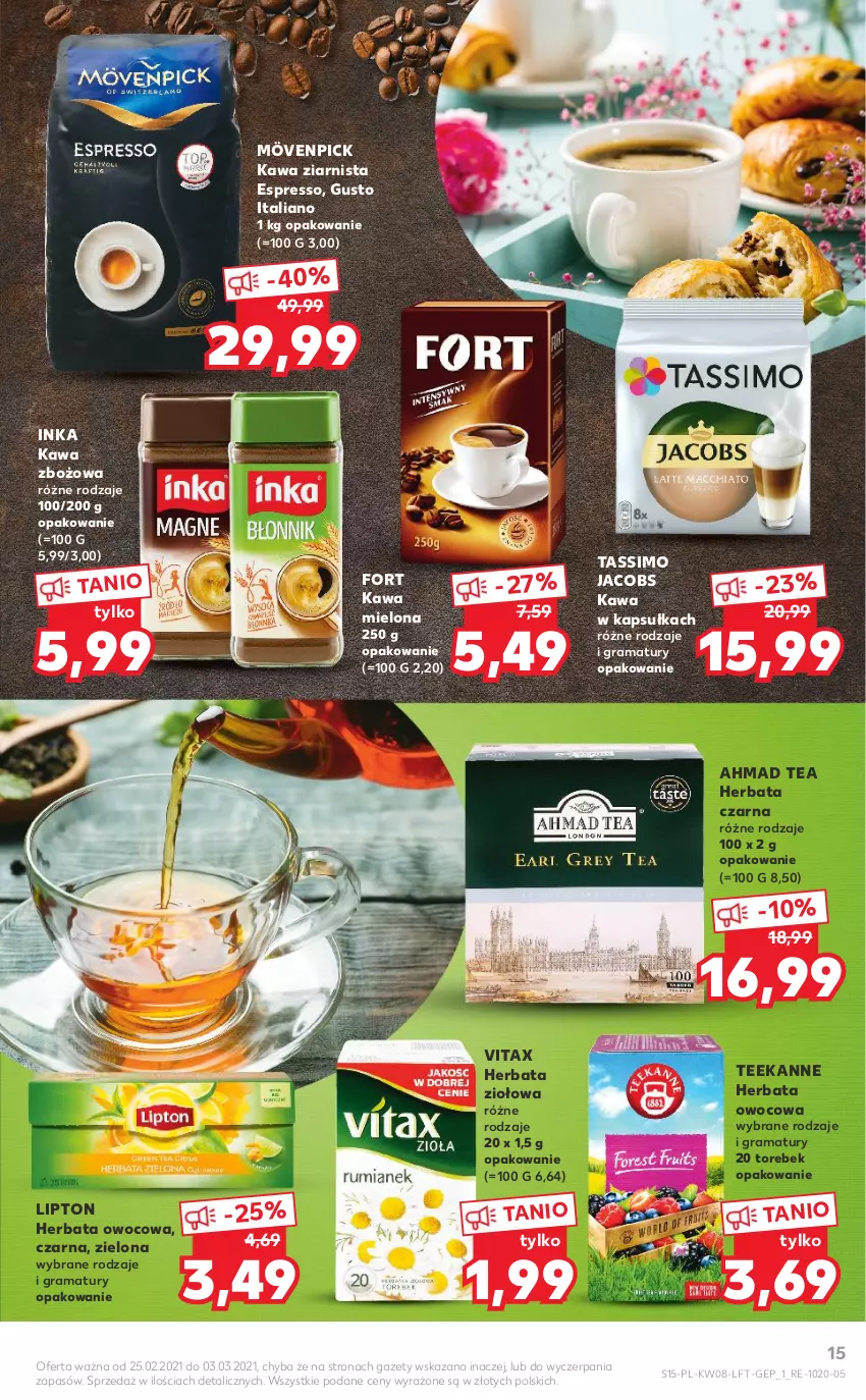 Gazetka promocyjna Kaufland - OFERTA TYGODNIA - ważna 25.02 do 03.03.2021 - strona 15 - produkty: Gra, Herbata, Herbata czarna, Herbata owocowa, Inka, Jacobs, Kawa, Kawa mielona, Kawa zbożowa, Kawa ziarnista, Lipton, Rama, Tassimo, Teekanne, Vitax