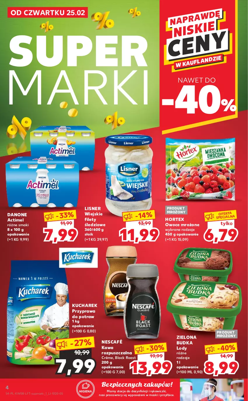 Gazetka promocyjna Kaufland - OFERTA TYGODNIA - ważna 25.02 do 03.03.2021 - strona 4 - produkty: Actimel, BIC, Danone, Hortex, Kawa, Kawa rozpuszczalna, Kucharek, Lack, Lisner, Lody, Nescafé, Owoce, Piec, Przyprawa do potraw, Zielona Budka