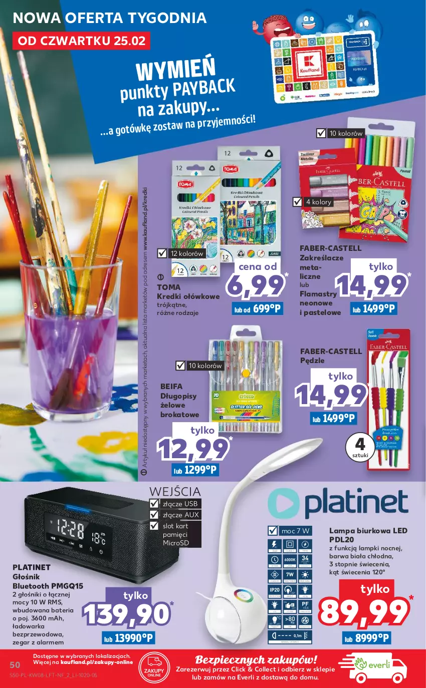 Gazetka promocyjna Kaufland - OFERTA TYGODNIA - ważna 25.02 do 03.03.2021 - strona 50 - produkty: Bateria, Biurko, Długopis, Dres, Fa, Flamastry, Głośnik, Głośnik bluetooth, Lampa, Lampa biurkowa, Piec, PLATINET, Top, Warka, Zegar