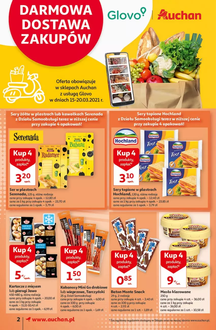 Gazetka promocyjna Auchan - Więcej za mniej Sueprmarkety - ważna 11.03 do 17.03.2021 - strona 2 - produkty: Baton, Hochland, Kabanos, Masło, Masło klarowane, Monte, Pierogi, Ser, Tarczyński, Tera, Top