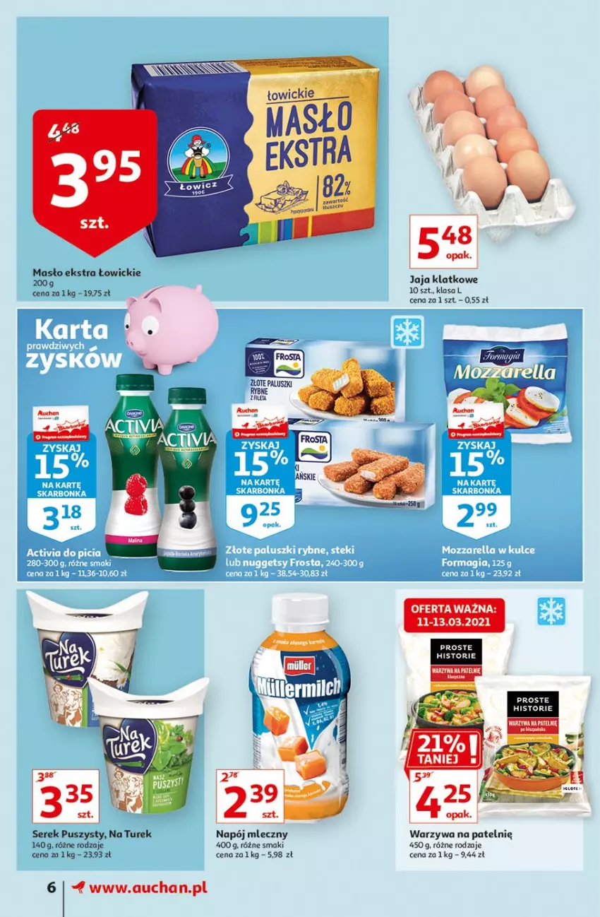 Gazetka promocyjna Auchan - Więcej za mniej Sueprmarkety - ważna 11.03 do 17.03.2021 - strona 6 - produkty: Fa, Masło, Napój, Napój mleczny, Paluszki rybne, Ser, Serek, Serek puszysty, Warzywa