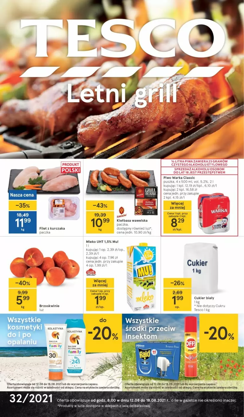 Gazetka promocyjna Tesco - Tesco gazetka - przyszły tydzień - ważna 12.08 do 18.08.2021 - strona 1 - produkty: Cukier, Fa, Kiełbasa, Kurczak, Mleko, Piwo, Warka