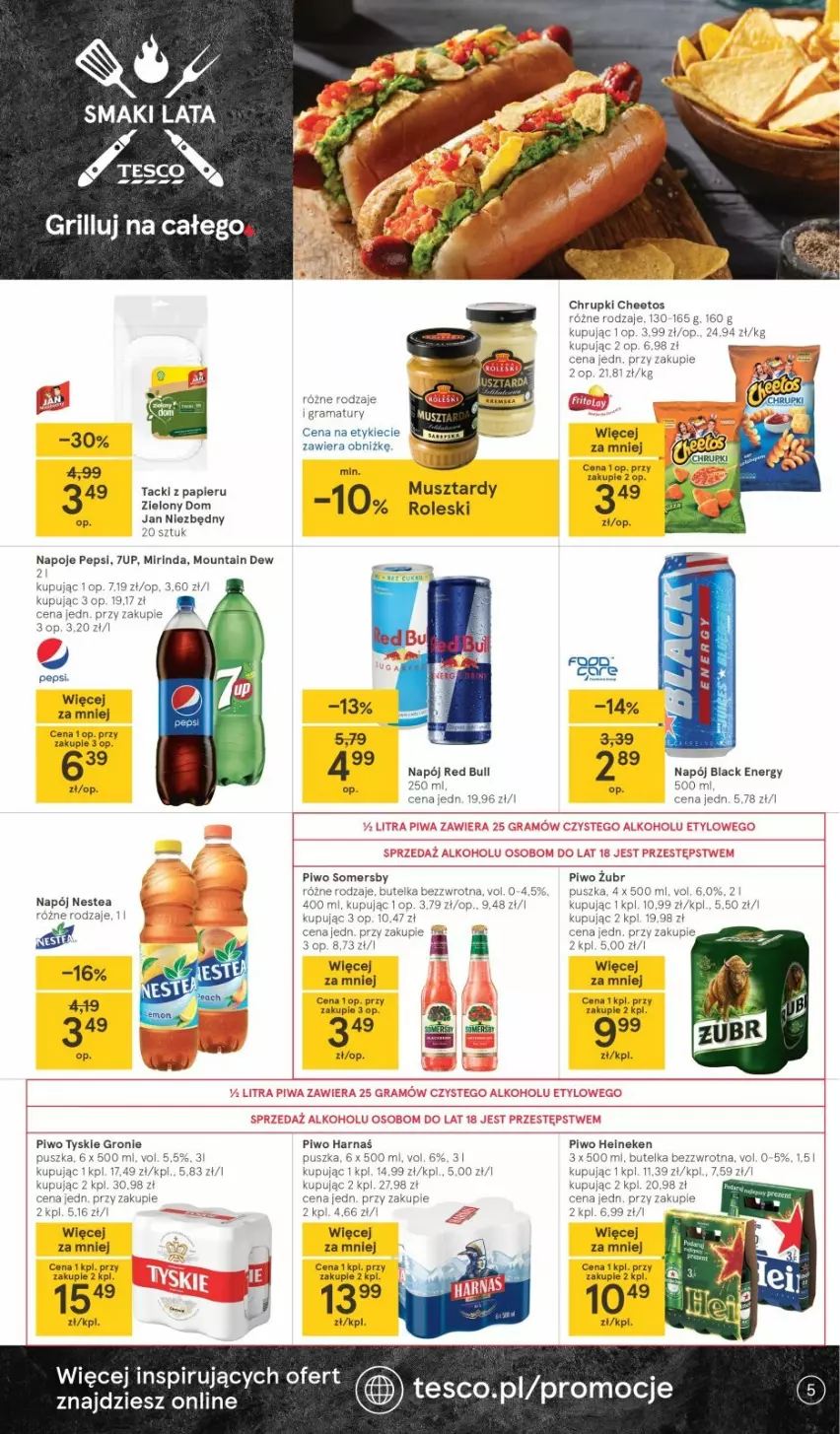 Gazetka promocyjna Tesco - Tesco gazetka - przyszły tydzień - ważna 12.08 do 18.08.2021 - strona 5 - produkty: 7up, Cheetos, Chrupki, Gra, Harnaś, Heineken, Jan Niezbędny, Lack, Mirinda, Napój, Napoje, Nestea, Papier, Pepsi, Piwa, Piwo, Rama, Somersby, Tyskie