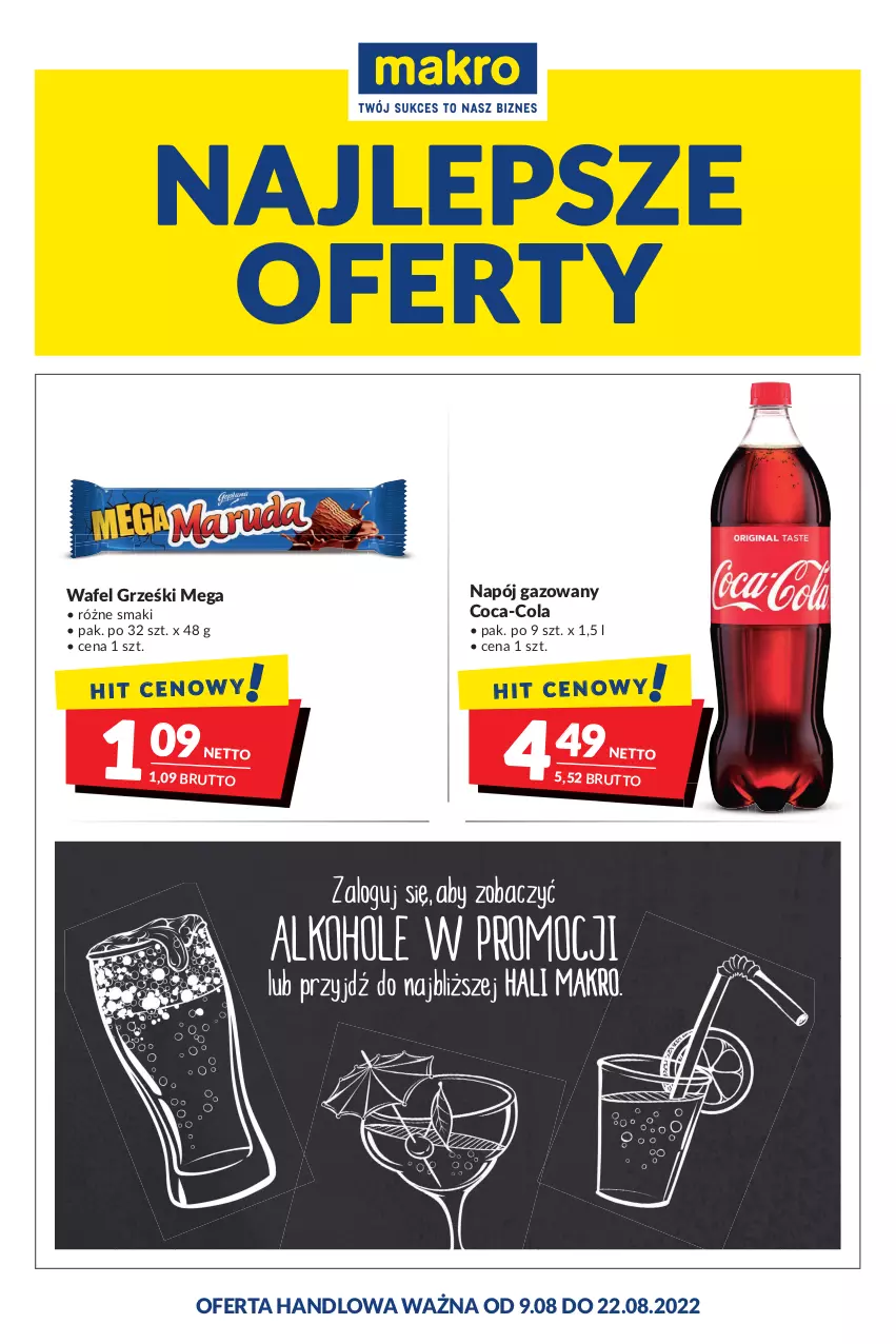 Gazetka promocyjna Makro - [Oferta promocyjna] Artykuły spożywcze i przemysłowe - ważna 09.08 do 22.08.2022 - strona 1 - produkty: Coca-Cola, Grześki, Napój, Napój gazowany