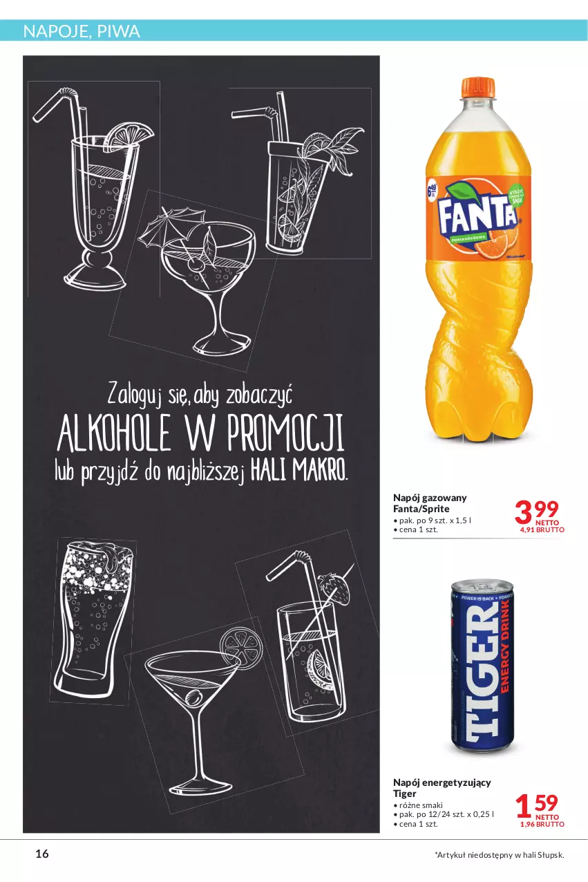 Gazetka promocyjna Makro - [Oferta promocyjna] Artykuły spożywcze i przemysłowe - ważna 09.08 do 22.08.2022 - strona 16 - produkty: Fa, Fanta, Napój, Napój gazowany, Napoje, Piwa, Sprite, Tiger