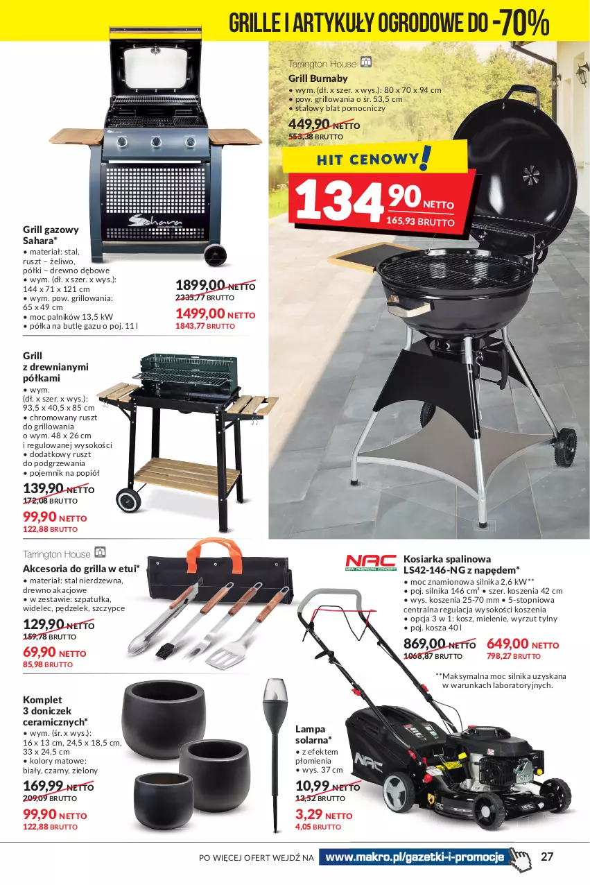 Gazetka promocyjna Makro - [Oferta promocyjna] Artykuły spożywcze i przemysłowe - ważna 09.08 do 22.08.2022 - strona 27 - produkty: Grill, Grill gazowy, Kosiarka, Kosz, Lampa, Pojemnik, Półka, Sok, Szczypce, Szpatułka, Top, Widelec