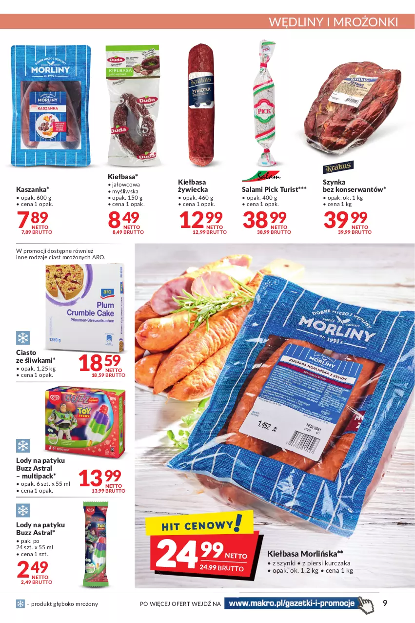 Gazetka promocyjna Makro - [Oferta promocyjna] Artykuły spożywcze i przemysłowe - ważna 09.08 do 22.08.2022 - strona 9 - produkty: Kasza, Kaszanka, Kiełbasa, Kurczak, Lody, Salami, Ser, Szynka