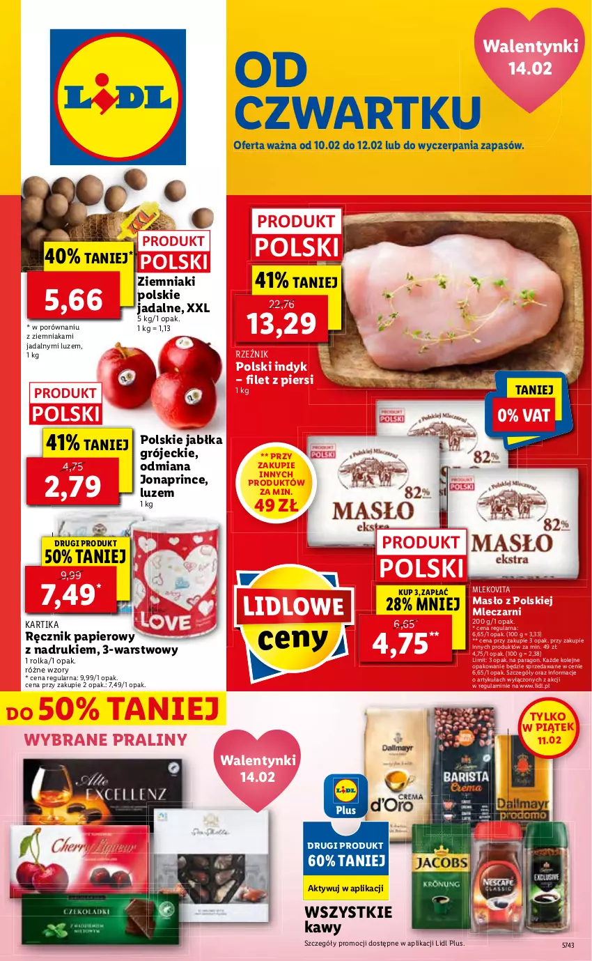 Gazetka promocyjna Lidl - GAZETKA - ważna 10.02 do 12.02.2022 - strona 1 - produkty: Masło, Papier, Por, Praliny, Ręcznik, Ziemniaki