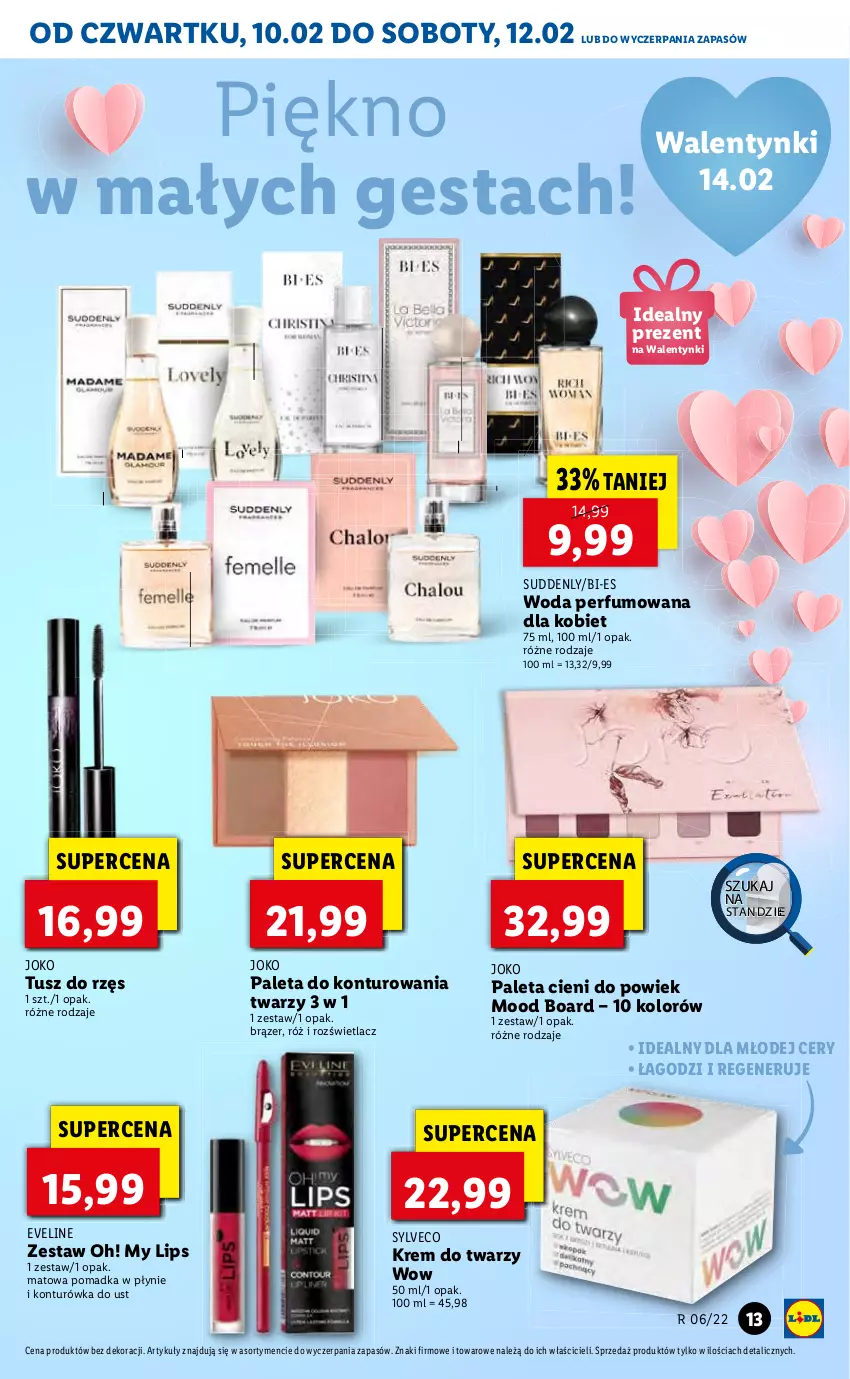 Gazetka promocyjna Lidl - GAZETKA - ważna 10.02 do 12.02.2022 - strona 13 - produkty: Krem do twarzy, Paleta, Perfum, Tusz, Woda, Woda perfumowana