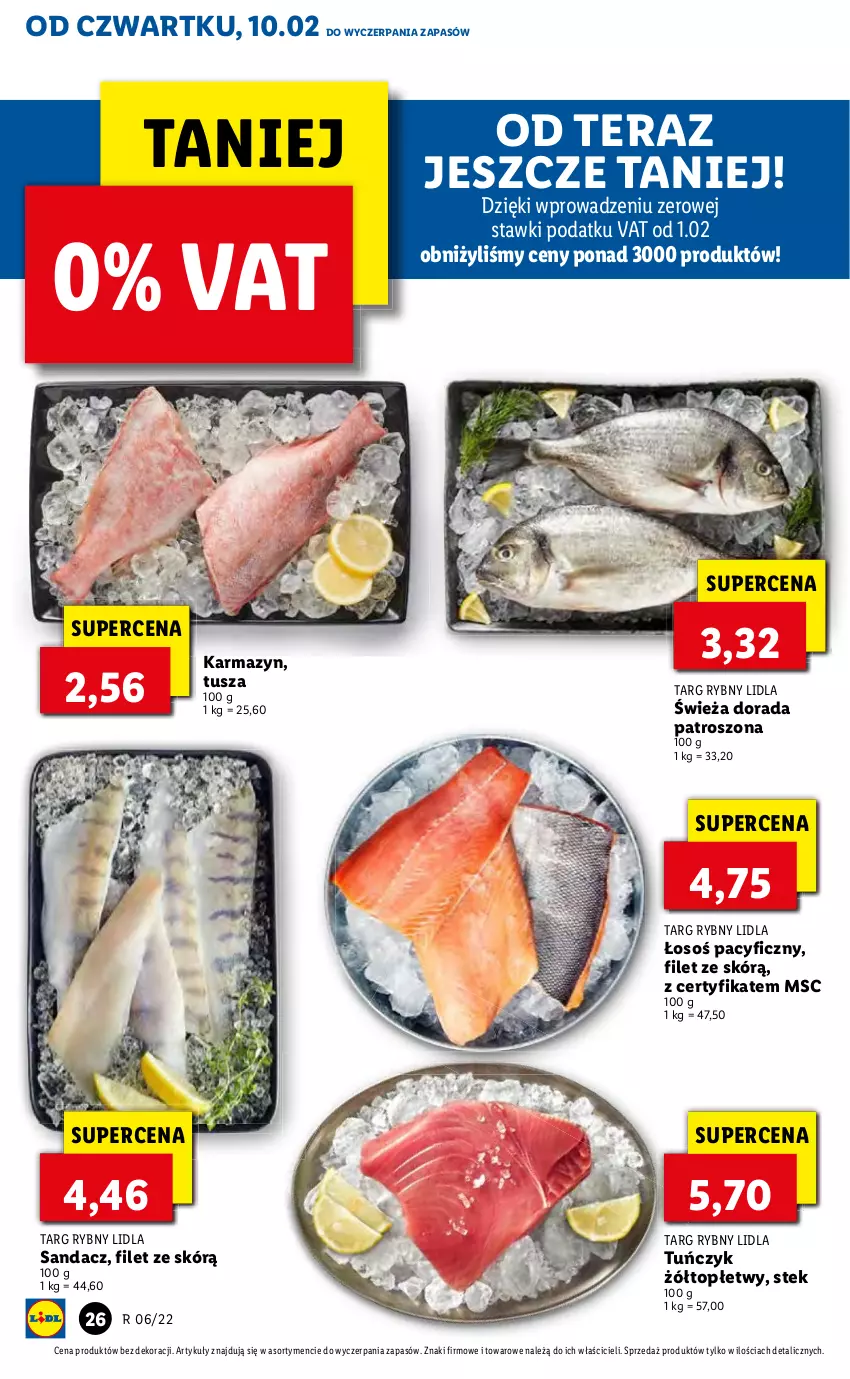 Gazetka promocyjna Lidl - GAZETKA - ważna 10.02 do 12.02.2022 - strona 26 - produkty: Sandacz, Stek, Tera, Top, Tuńczyk, Tusz