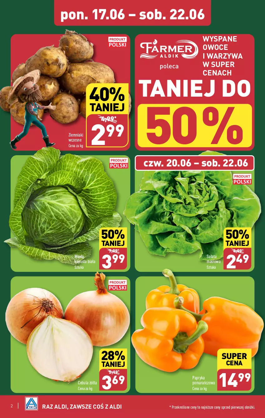 Gazetka promocyjna Aldi - Farmer ALDIK poleca świeże owoce i warzywa - ważna 17.06 do 22.06.2024 - strona 2 - produkty: Cebula, Masło, Owoce, Papryka, Sałat, Sałata masłowa, Warzywa, Ziemniaki