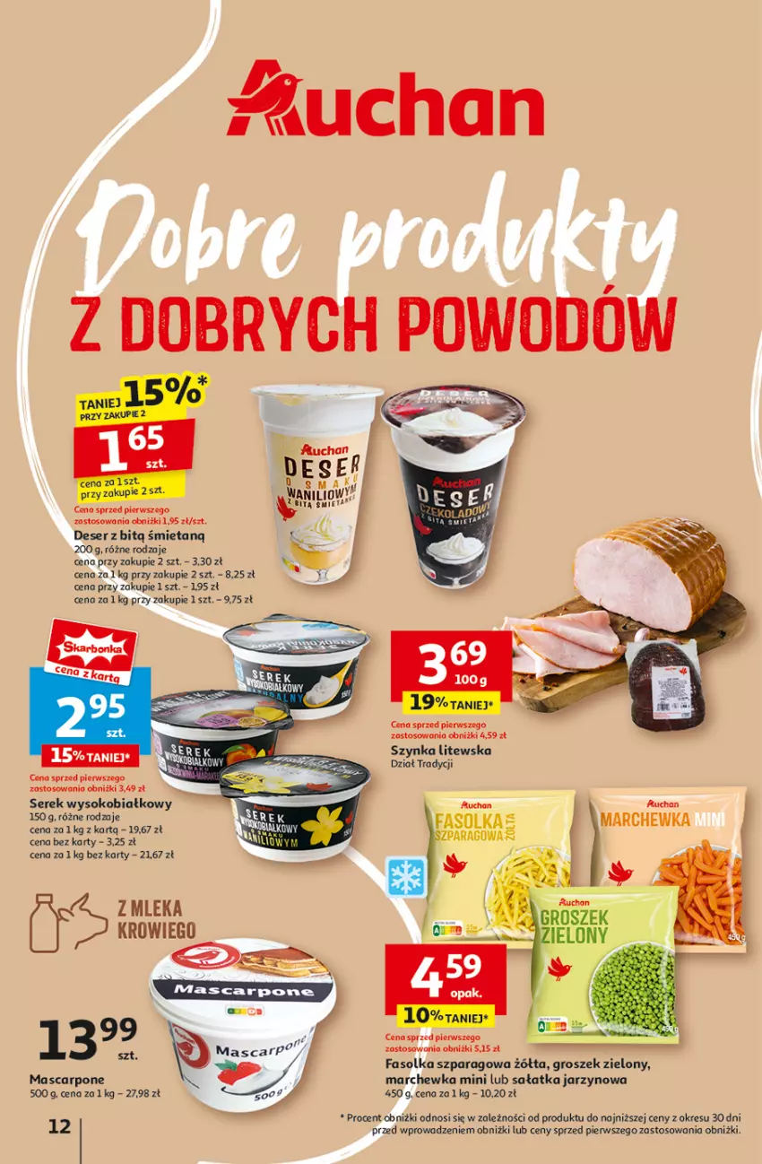 Gazetka promocyjna Auchan - Gazetka Pewność Niskich Cen Hipermarket Auchan - ważna 05.09 do 11.09.2024 - strona 14 - produkty: Deser, Fa, Groszek, Marchewka, Mascarpone, Sałat, Sałatka, Ser, Serek, Sok, Szynka