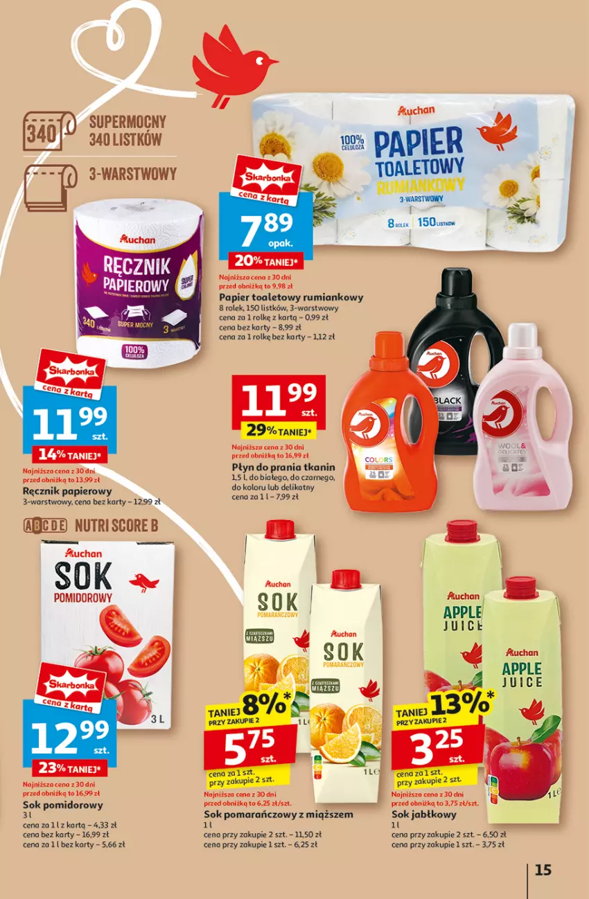 Gazetka promocyjna Auchan - Gazetka Pewność Niskich Cen Hipermarket Auchan - ważna 05.09 do 11.09.2024 - strona 17 - produkty: Papier, Papier toaletowy, Płyn do prania, Ręcznik, Rum, Sok, Sok pomarańczowy, Sok pomidorowy