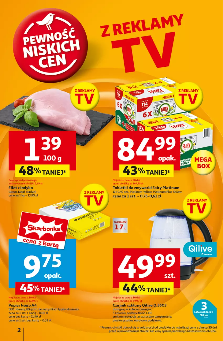 Gazetka promocyjna Auchan - Gazetka Pewność Niskich Cen Hipermarket Auchan - ważna 05.09 do 11.09.2024 - strona 2 - produkty: Czajnik, Fa, Fairy, Grzałka, Papier, Ser, Tablet, Tabletki do zmywarki, Zmywarki