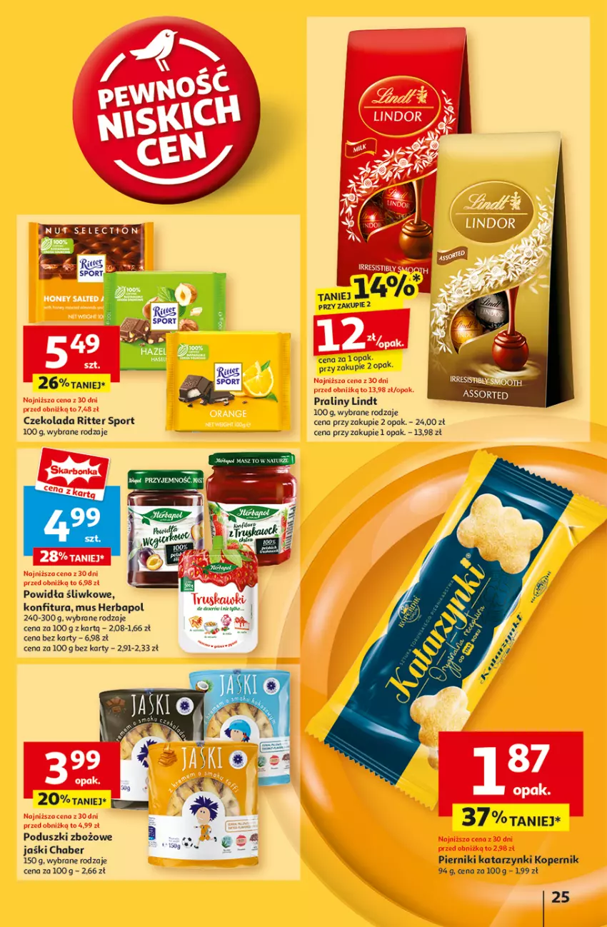 Gazetka promocyjna Auchan - Gazetka Pewność Niskich Cen Hipermarket Auchan - ważna 05.09 do 11.09.2024 - strona 27 - produkty: Czekolada, Herbapol, Konfitura, Lindt, Mus, Piernik, Por, Praliny, Ritter Sport, Sport