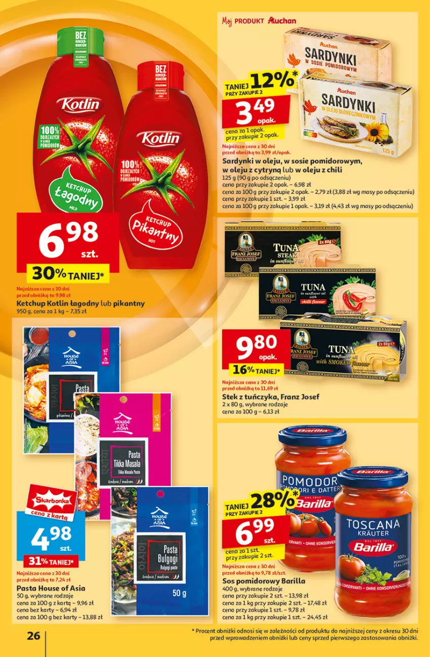 Gazetka promocyjna Auchan - Gazetka Pewność Niskich Cen Hipermarket Auchan - ważna 05.09 do 11.09.2024 - strona 28 - produkty: Barilla, House of Asia, Ketchup, Kotlin, Olej, Sardynki, Sos, Sos pomidorowy, Stek, Tuńczyk