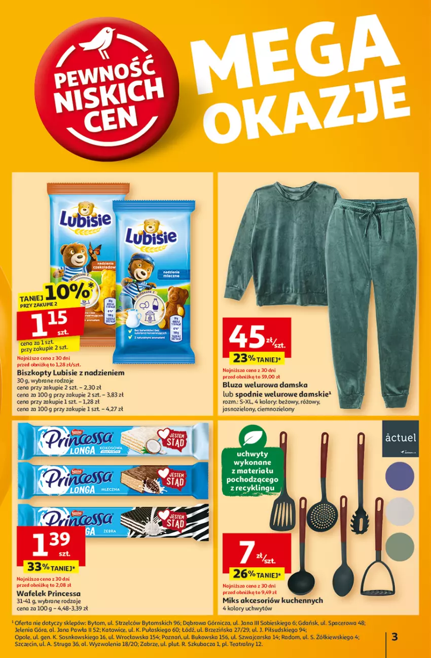 Gazetka promocyjna Auchan - Gazetka Pewność Niskich Cen Hipermarket Auchan - ważna 05.09 do 11.09.2024 - strona 3 - produkty: Acer, Biszkopty, Bluza, Cars, Lubisie, Princessa, Sos, Spodnie, Spodnie welurowe, Uchwyty, Wafelek