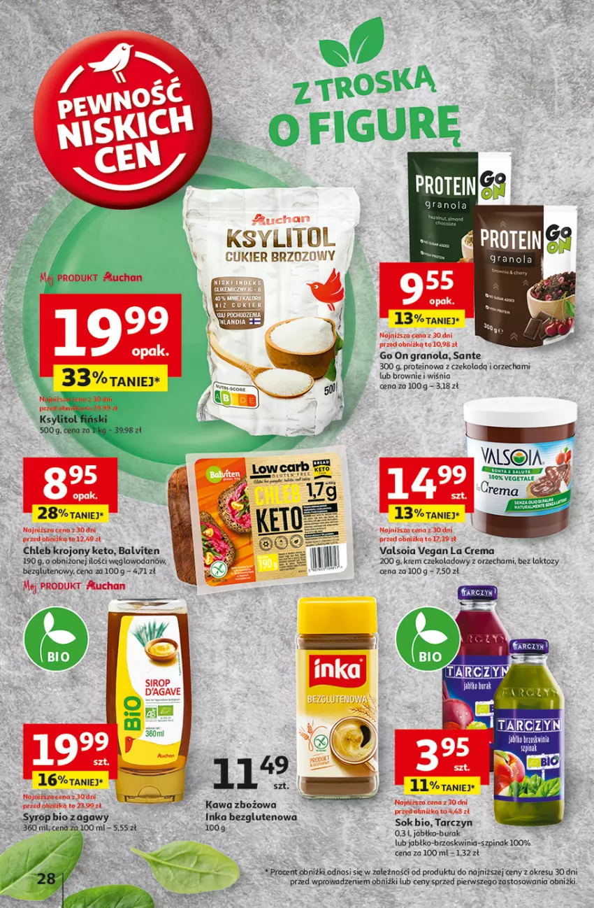 Gazetka promocyjna Auchan - Gazetka Pewność Niskich Cen Hipermarket Auchan - ważna 05.09 do 11.09.2024 - strona 30 - produkty: Brownie, Chleb, Cukier, Gra, Granola, Inka, Kawa, Kawa zbożowa, Ksylitol, Sante, Sok, Syrop, Szpinak, Woda