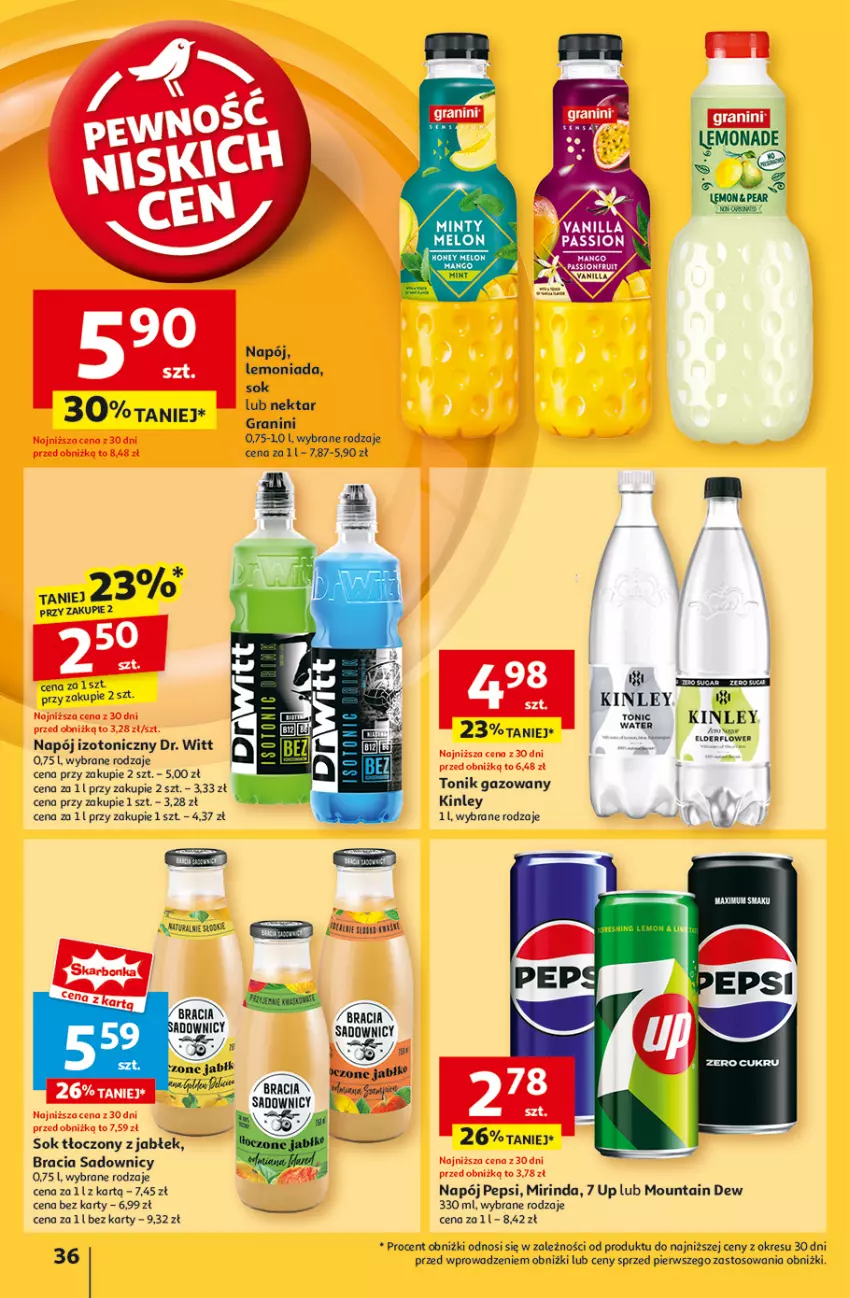 Gazetka promocyjna Auchan - Gazetka Pewność Niskich Cen Hipermarket Auchan - ważna 05.09 do 11.09.2024 - strona 38 - produkty: Lemoniada, Mirinda, Napój, Napój izotoniczny, Nektar, Pepsi, Sok, Tonik