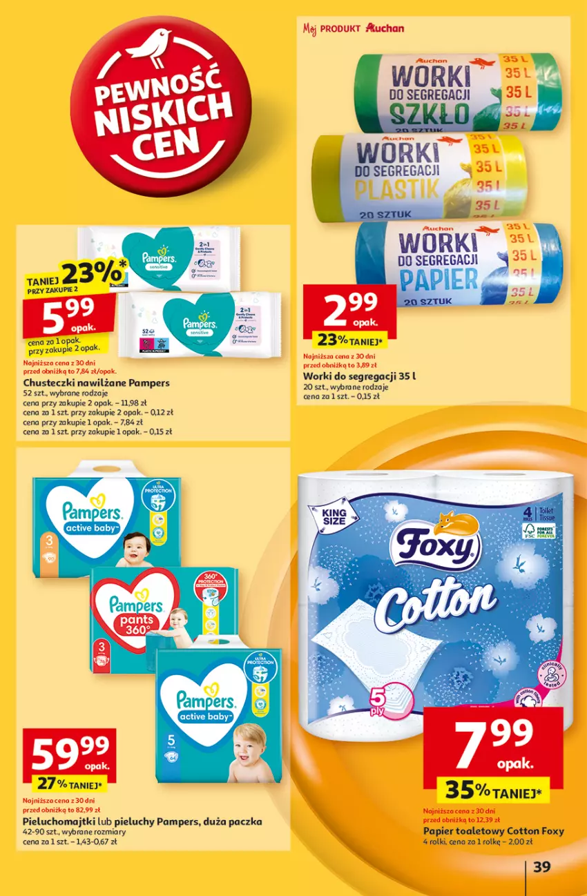 Gazetka promocyjna Auchan - Gazetka Pewność Niskich Cen Hipermarket Auchan - ważna 05.09 do 11.09.2024 - strona 41 - produkty: Chusteczki, Foxy, Majtki, Pampers, Papier, Papier toaletowy, Pieluchomajtki, Pieluchy, Rolki