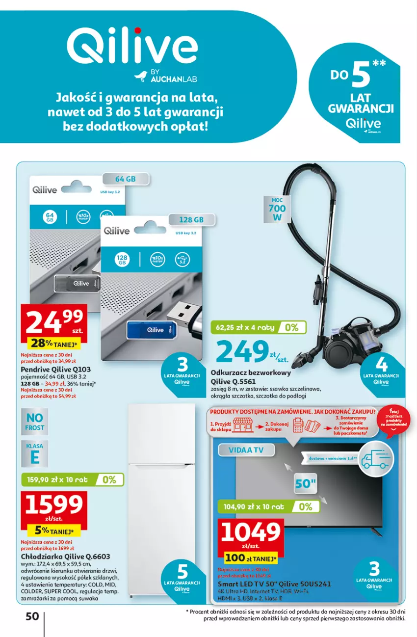 Gazetka promocyjna Auchan - Gazetka Pewność Niskich Cen Hipermarket Auchan - ważna 05.09 do 11.09.2024 - strona 58 - produkty: Chłodziarka, Drzwi, LED TV, Odkurzacz, Pendrive, Sok, Szczotka