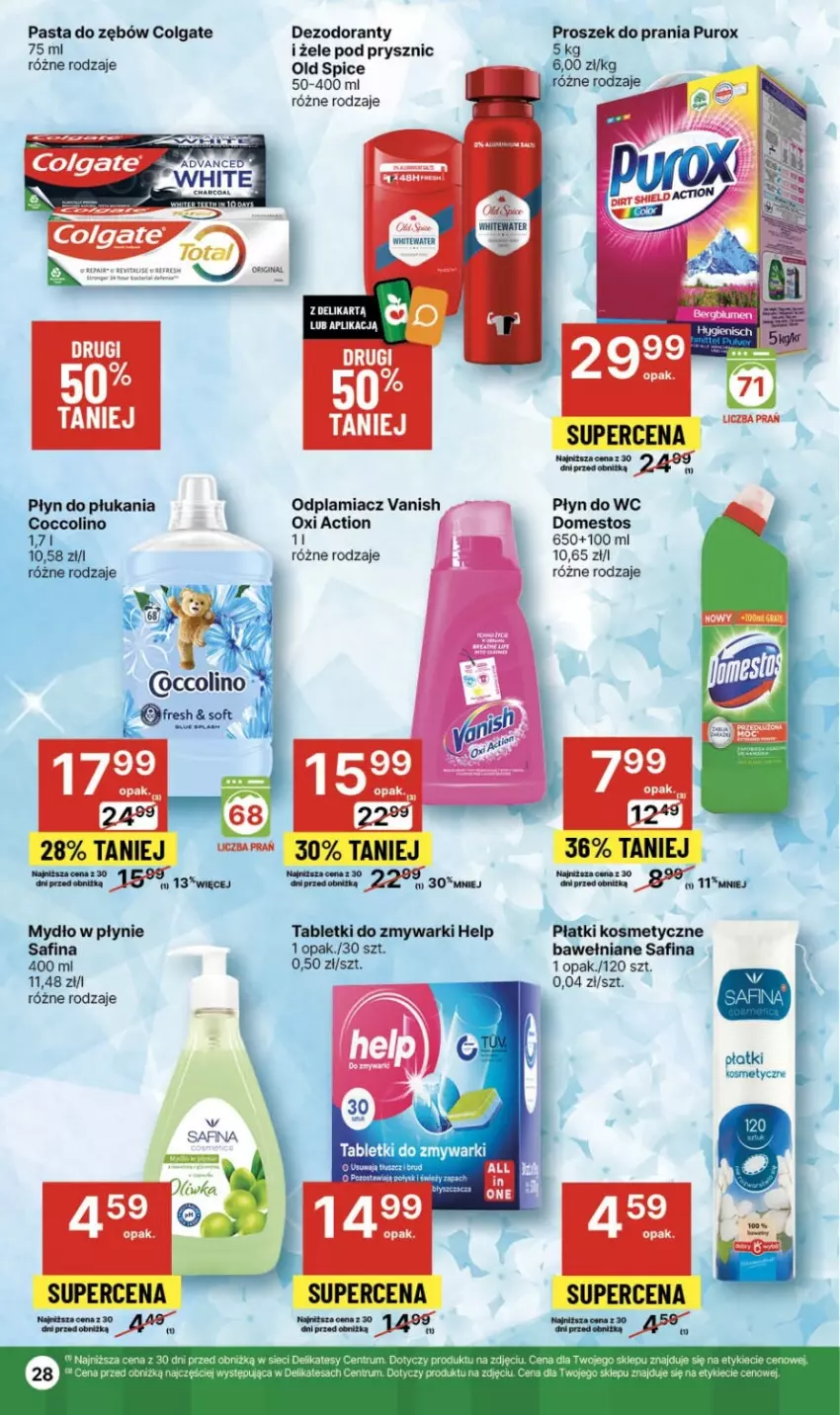 Gazetka promocyjna Delikatesy Centrum - NOWA GAZETKA Delikatesy Centrum od 7 marca! 7-13.03.2024 - ważna 07.03 do 13.03.2024 - strona 28 - produkty: Coccolino, Colgate, Dezodorant, Domestos, LG, Mydło, Mydło w płynie, Odplamiacz, Old Spice, Pasta do zębów, Płatki kosmetyczne, Płyn do płukania, Płyn do wc, Proszek do prania, Pur, Rum, Tablet, Tabletki do zmywarki, Vanish, Zmywarki