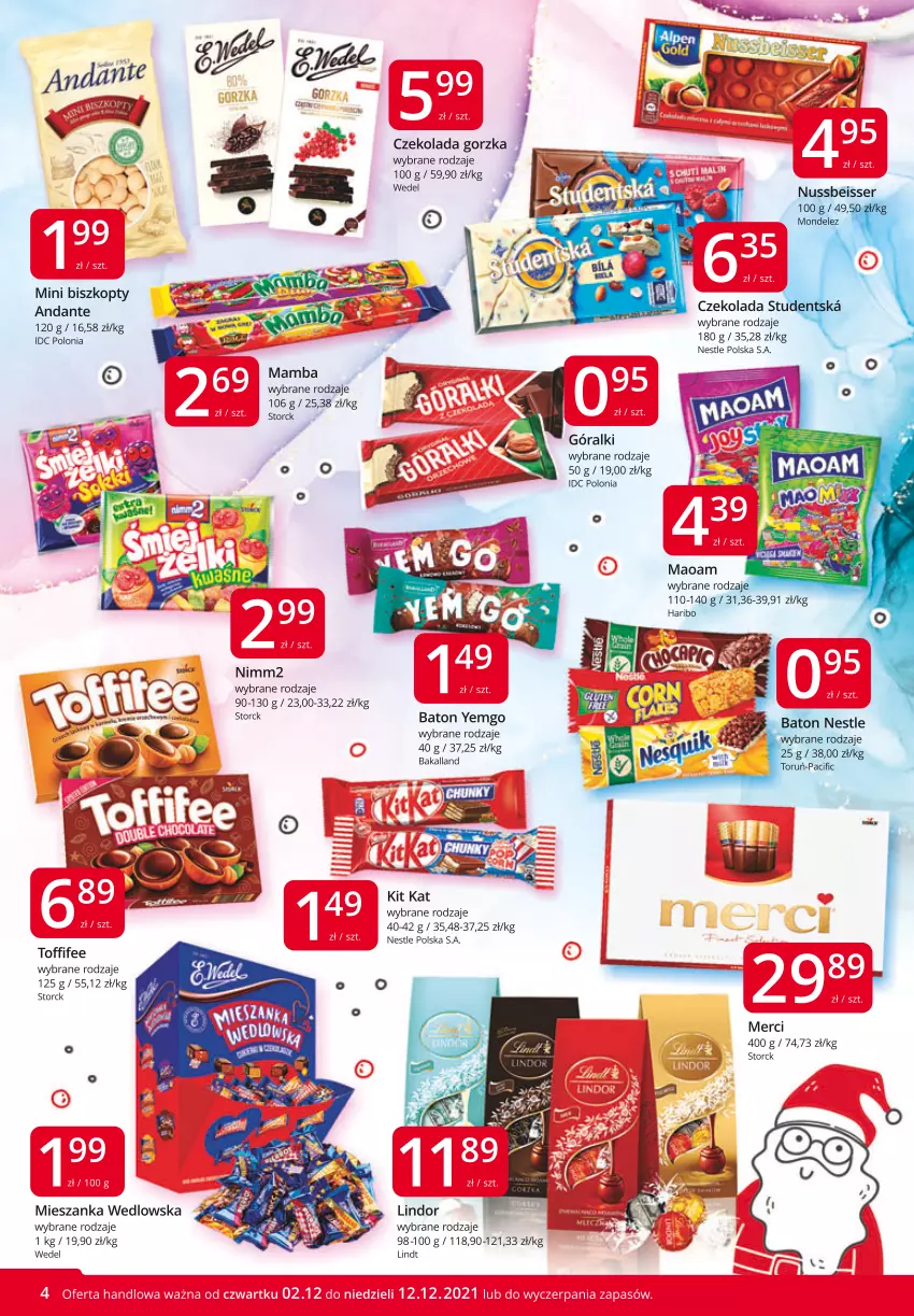 Gazetka promocyjna Market Vita - Gazetka promocyjna – Marketvita - ważna 02.12 do 12.12.2021 - strona 4 - produkty: Bakalland, Baton, Cif, Czekolada, Czekolada gorzka, Góralki, Haribo, Kit Kat, Lindor, Lindt, Mamba, Merci, Mieszanka wedlowska, Nimm2, Toffifee