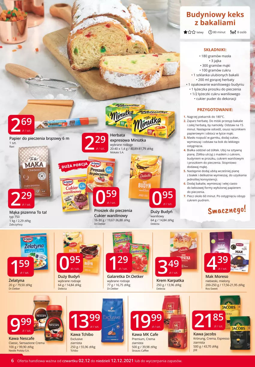 Gazetka promocyjna Market Vita - Gazetka promocyjna – Marketvita - ważna 02.12 do 12.12.2021 - strona 6 - produkty: Budyń, Cukier, Cukier puder, Cukier wanilinowy, Delecta, Gala, Galaretka, Gra, Herbata, Jacobs, Karp, Kawa, Mąka, Mąka pszenna, Masło, Papier, Papier do pieczenia, Piec, Piekarnik, Proszek do pieczenia, Puder, Ręcznik, Szklanka, Tchibo, Top