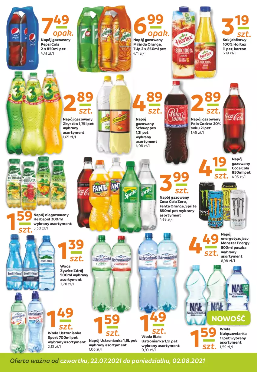 Gazetka promocyjna Gama - Gazetka Gama - ważna 22.07 do 02.08.2021 - strona 10 - produkty: 7up, Fa, Fanta, Herbapol, Hortex, Mirinda, Nałęczowianka, Napój, Napój gazowany, Napój niegazowany, Pepsi, Por, Schweppes, Sok, Sok jabłkowy, Sport, Sprite, Woda