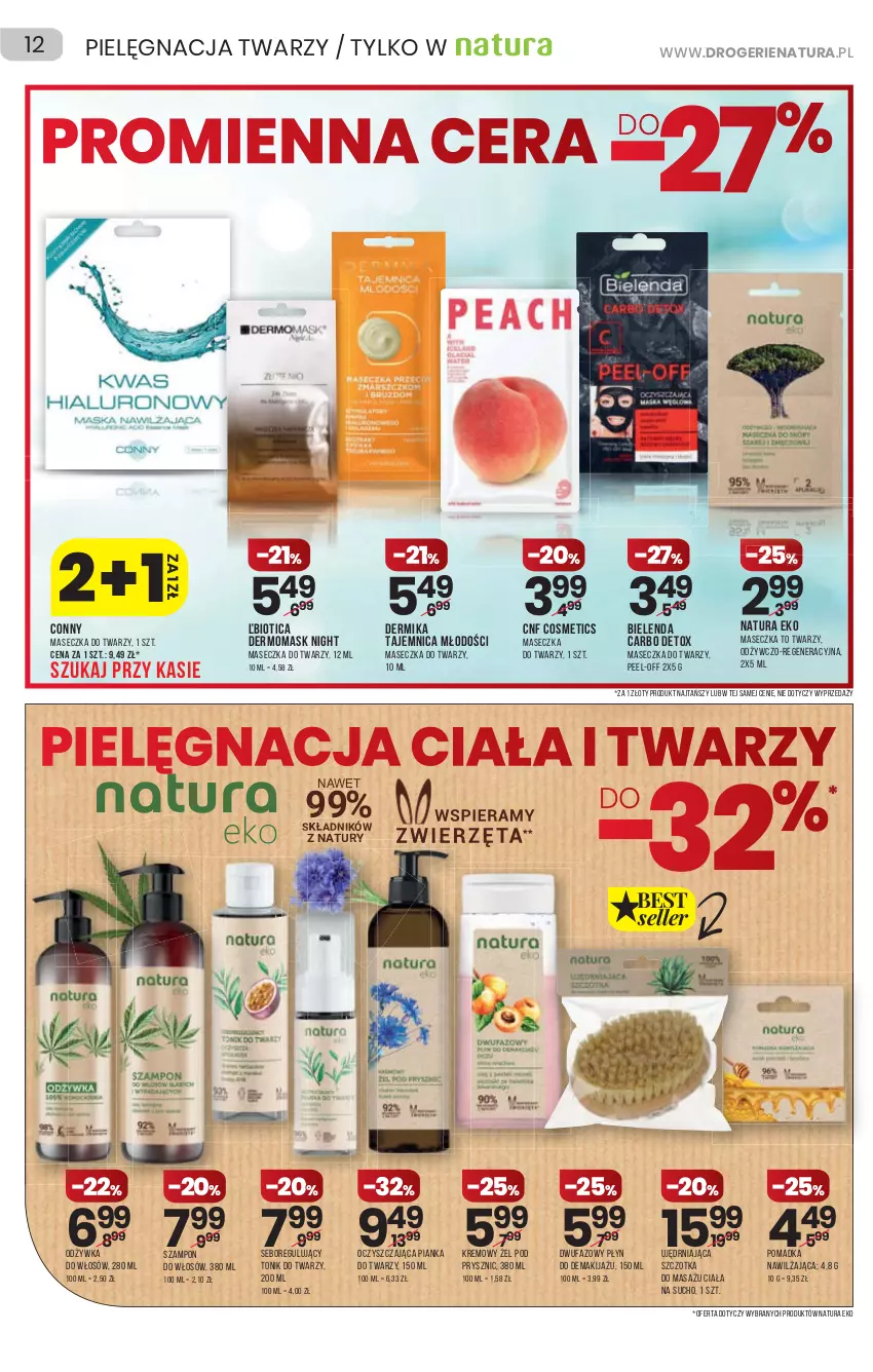 Gazetka promocyjna Drogerie Natura - Gazetka Drogerie Natura - ważna 04.11 do 17.11.2021 - strona 12 - produkty: Bielenda, Dermika, Fa, Makijaż, Odżywka, Szampon, Szczotka, Tonik, Tonik do twarzy