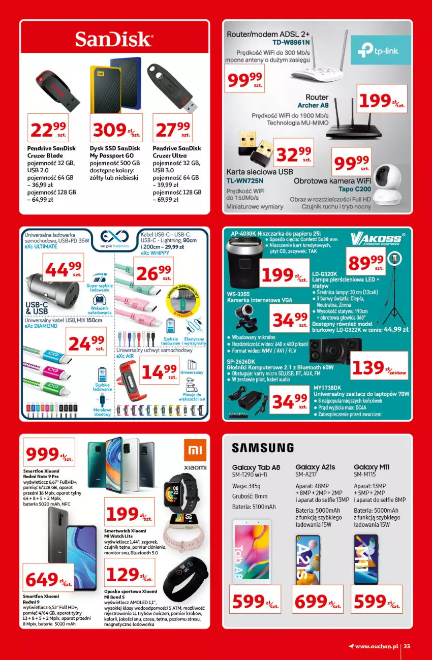 Gazetka promocyjna Auchan - Kultowe marki Hipermarkety - ważna 08.04 do 14.04.2021 - strona 33 - produkty: Amol, Bateria, Biurko, Gala, HiPP, Kabel USB, Kamera, Lampa, Mikrofon, Monitor, Obraz, Opaska, Pendrive, Piec, Por, Redmi Note, Router, Samsung, Smartfon, Smartwatch, Sok, Sport, Top, Waga, Warka, Zegar, Zegarek