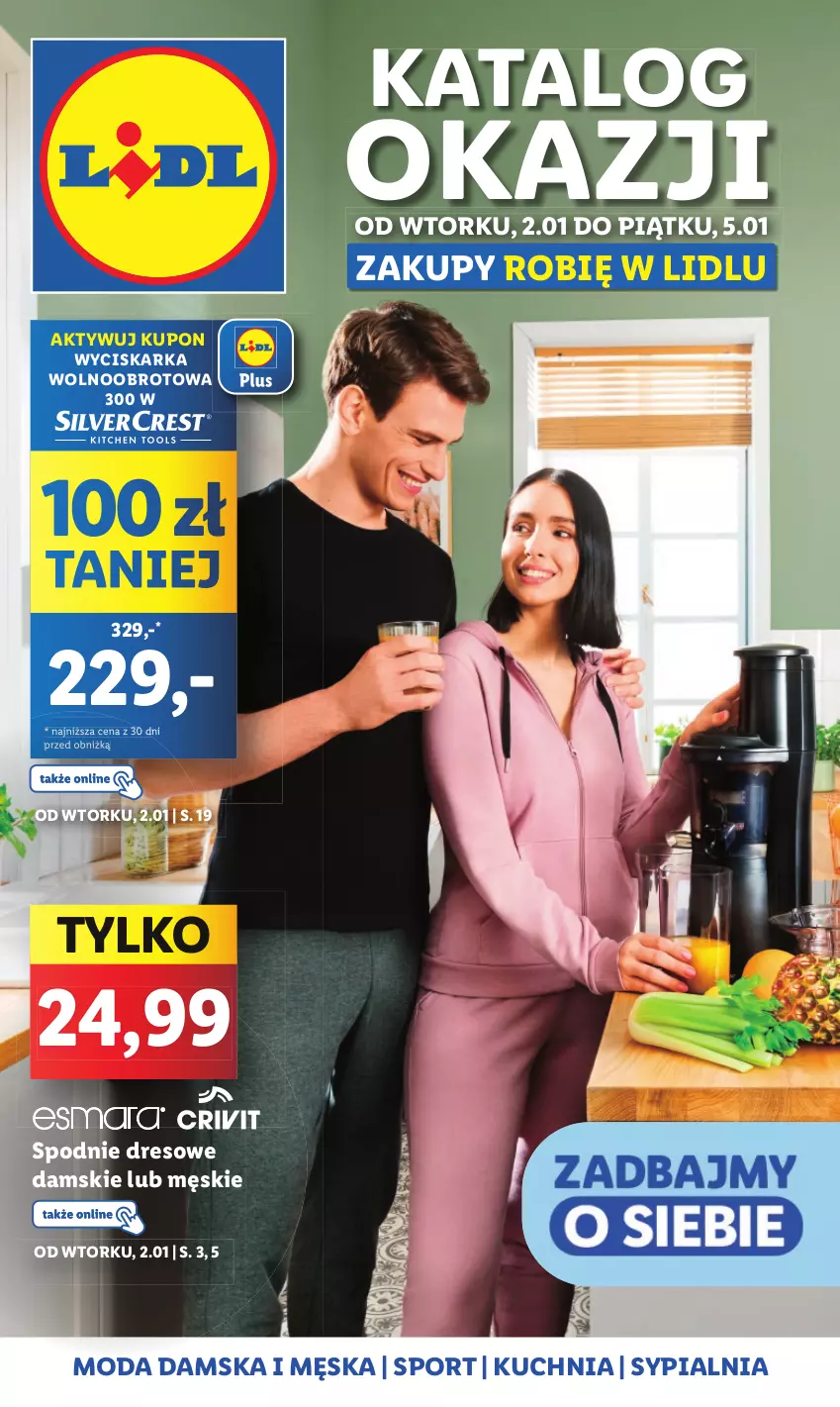 Gazetka promocyjna Lidl - GAZETKA - ważna 02.01 do 05.01.2024 - strona 1 - produkty: Dres, Kuchnia, Moda, Por, Spodnie, Spodnie dresowe, Sport, Sypialnia, Wyciskarka, Wyciskarka wolnoobrotowa