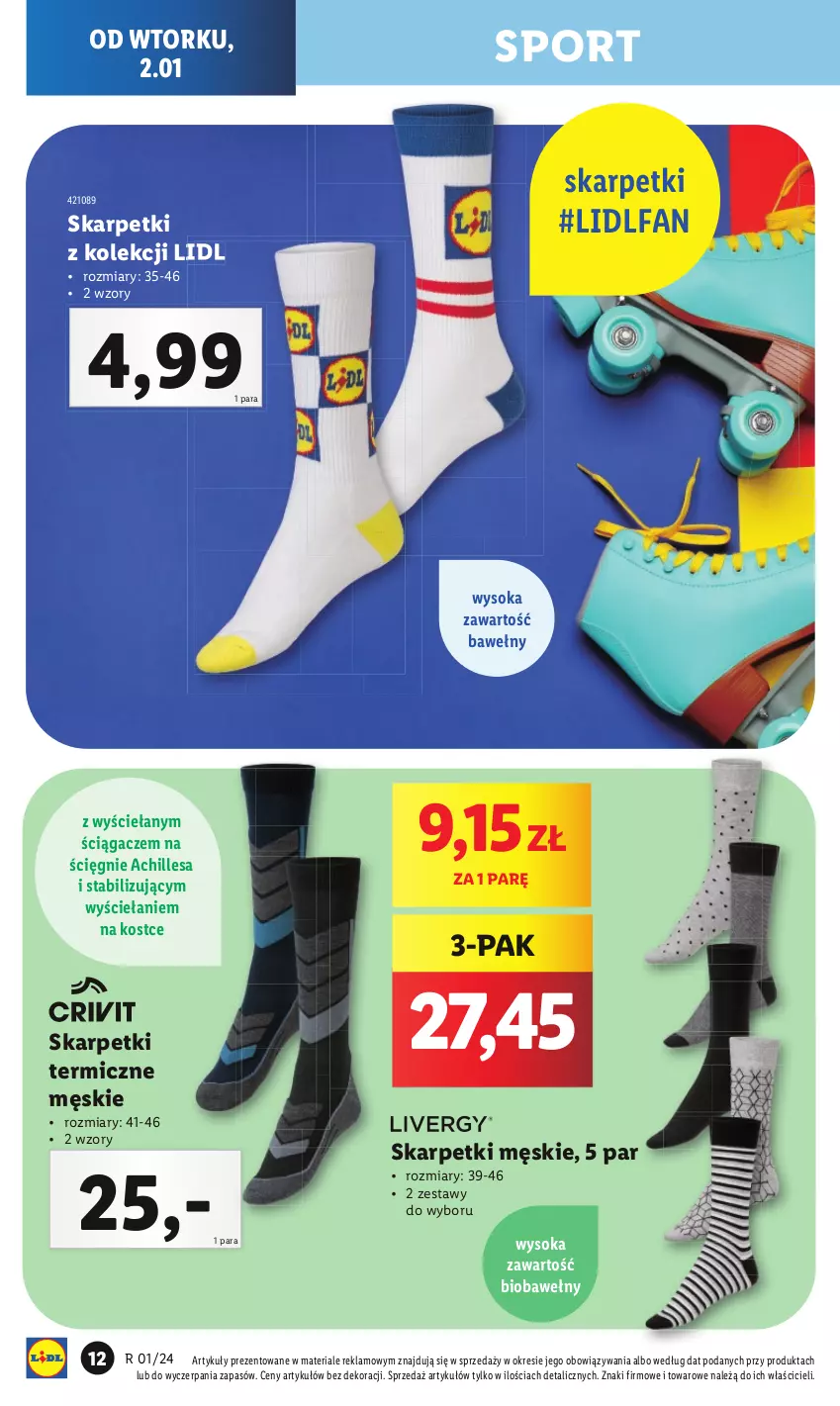 Gazetka promocyjna Lidl - GAZETKA - ważna 02.01 do 05.01.2024 - strona 14 - produkty: Fa, Karp, Por, Skarpetki, Sok, Sport