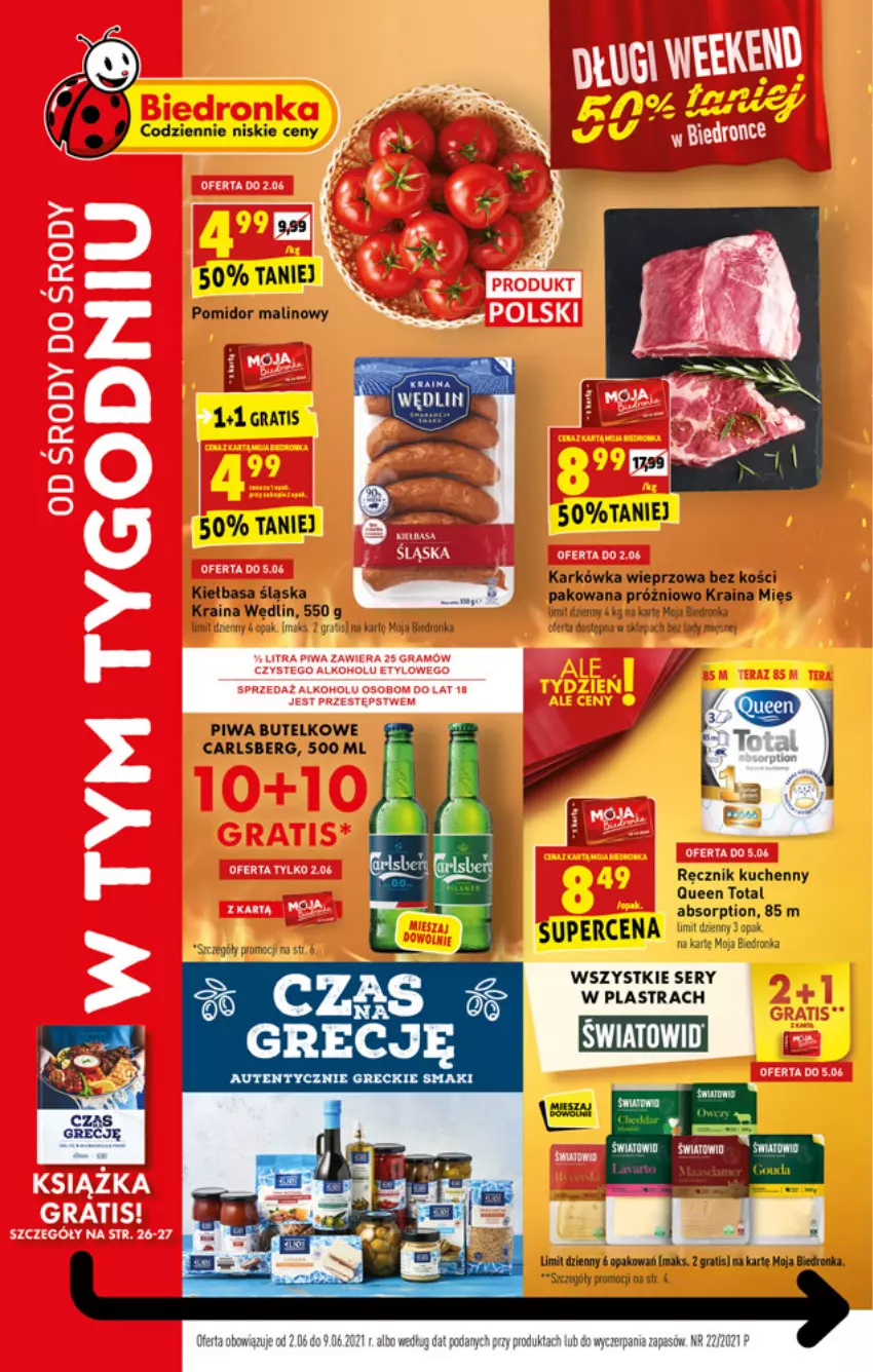 Gazetka promocyjna Biedronka - W tym tygodniu - ważna 02.06 do 09.05.2021 - strona 1 - produkty: Carlsberg, Dron, Fa, Gra, Karkówka wieprzowa, Kiełbasa, Kiełbasa śląska, Książka, Piwa, Ręcznik