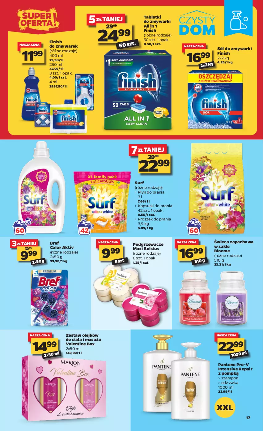 Gazetka promocyjna Netto - Oferta tygodnia - ważna 08.02 do 13.02.2021 - strona 17 - produkty: Bols, Bolsius, Bref, Finish, Kapsułki do prania, Odżywka, Olej, Pantene, Płyn do prania, Podgrzewacze, Proszek do prania, Sól, Surf, Szampon, Tablet, Tabletki do zmywarki, Zmywarki