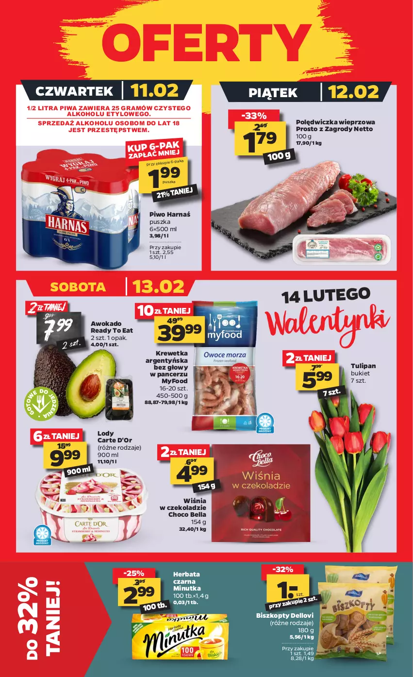 Gazetka promocyjna Netto - Oferta tygodnia - ważna 08.02 do 13.02.2021 - strona 3 - produkty: Bell, Bella, Biszkopty, Bukiet, Carte d'Or, Dell, Gra, Harnaś, Herbata, Herbata czarna, Lody, Lovi, Piwa, Piwo, Polędwiczka wieprzowa, Tulipan