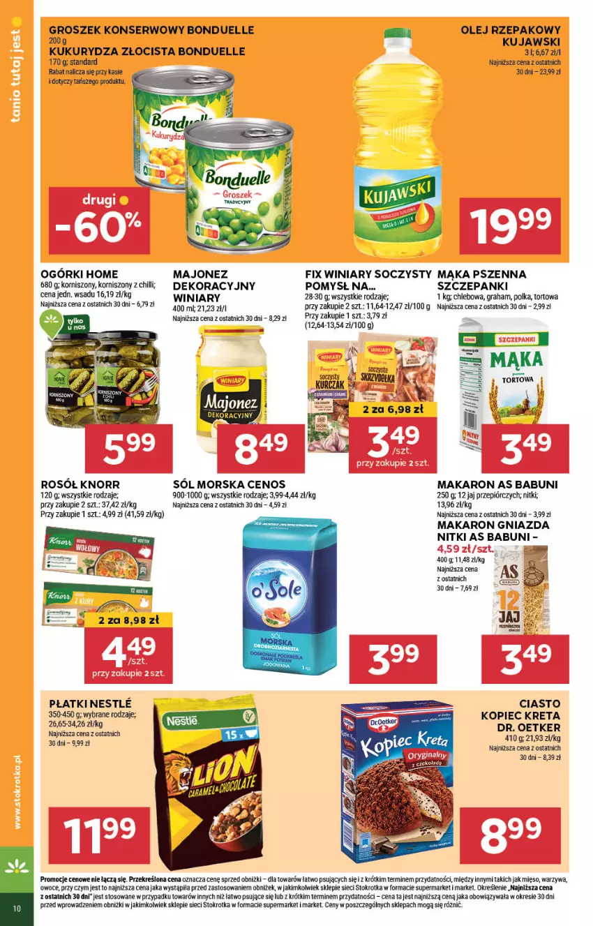 Gazetka promocyjna Stokrotka - Market - ważna 18.07 do 24.07.2024 - strona 10 - produkty: Babuni, Bonduelle, Cenos, Chleb, Fa, Gra, Groszek, Knorr, Kopiec Kreta, Korniszony, Kret, Kujawski, Kukurydza, Majonez, Mąka, Mąka pszenna, Makaron, Mięso, Olej, Olej rzepakowy, Owoce, Piec, Rosół, Ser, Sól, Warzywa, Winiary