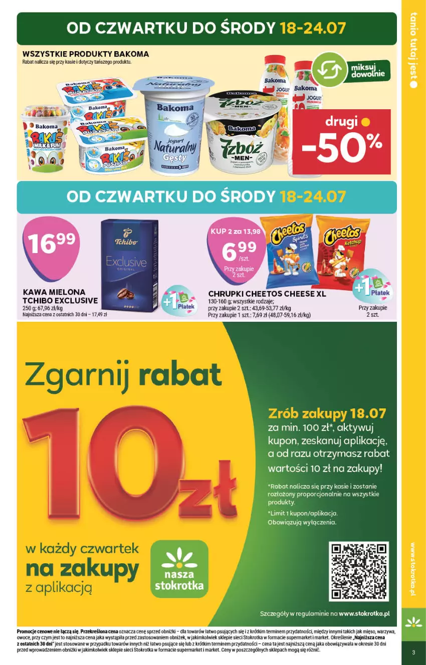 Gazetka promocyjna Stokrotka - Market - ważna 18.07 do 24.07.2024 - strona 3 - produkty: Bakoma, Cheetos, Chrupki, Kawa, Kawa mielona, LG, Mięso, Owoce, Por, Tchibo, Warzywa