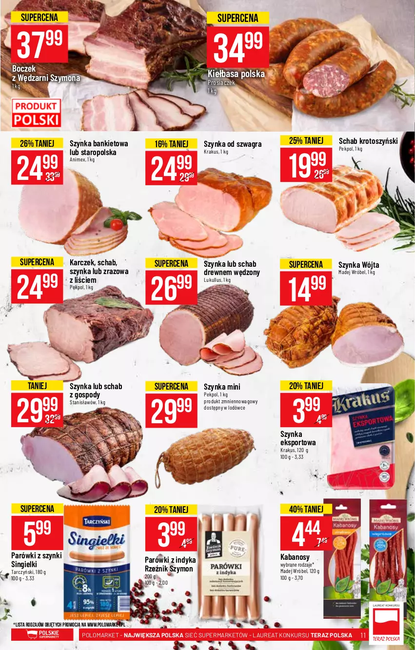 Gazetka promocyjna PoloMarket - Gazetka pomocyjna - ważna 22.09 do 28.09.2021 - strona 11 - produkty: Boczek, Gra, Kabanos, Kiełbasa, Krakus, Laur, Madej Wróbel, Parówki, Parówki z indyka, Parówki z szynki, Pekpol, Por, Schab krotoszyński, Sport, Szynka, Tarczyński, Tera