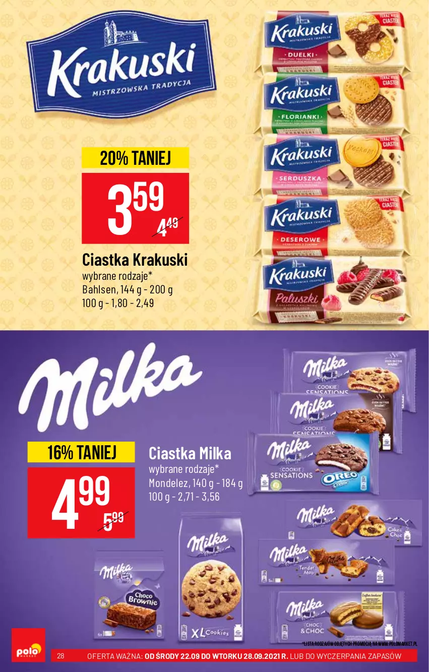 Gazetka promocyjna PoloMarket - Gazetka pomocyjna - ważna 22.09 do 28.09.2021 - strona 28 - produkty: Ciastka, Krakus, Krakuski, Milka