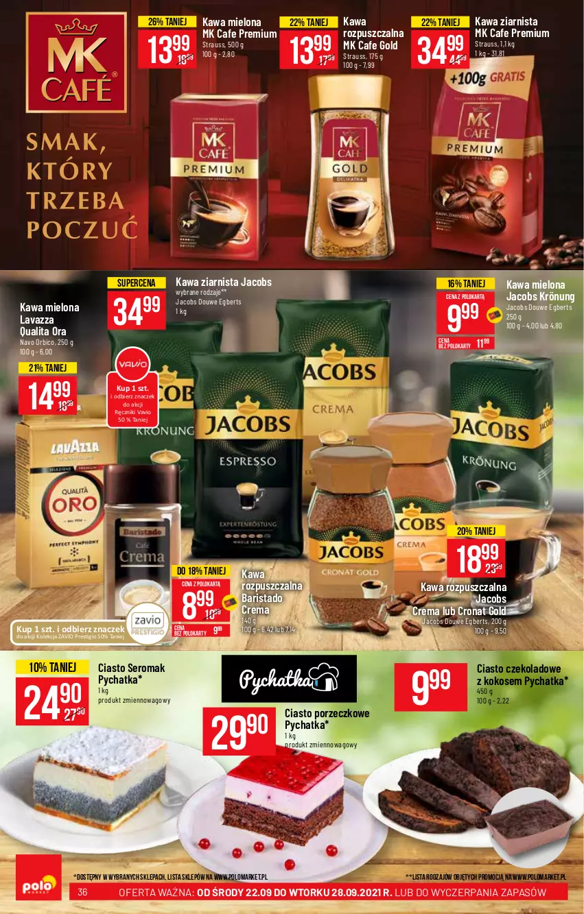 Gazetka promocyjna PoloMarket - Gazetka pomocyjna - ważna 22.09 do 28.09.2021 - strona 36 - produkty: BIC, Ciasto czekoladowe, Jacobs, Jacobs Krönung, Kawa, Kawa mielona, Kawa rozpuszczalna, Kawa ziarnista, Kokos, Lavazza, Por, Ręcznik, Ser