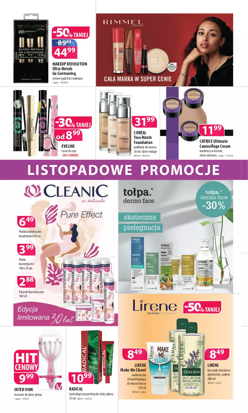 Gazetka promocyjna Drogerie Polskie - Gazetka - ważna 12.11 do 30.11.2021 - strona 2 - produkty: Catrice, Eveline, Foundation, L’Oréal, Lirene, Makijaż, Masażer, Patyczki kosmetyczne, Peeling, Płatki kosmetyczne, Podkład, Top, Tusz, Zestaw pędzli