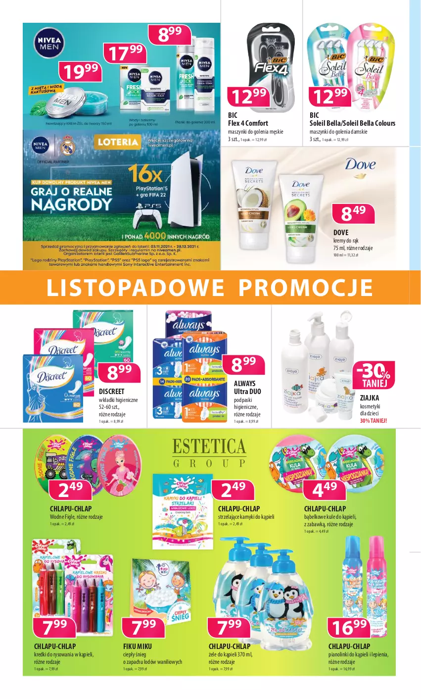 Gazetka promocyjna Drogerie Polskie - Gazetka - ważna 12.11 do 30.11.2021 - strona 6 - produkty: Always, Always Ultra, Bell, Bella, BIC, Discreet, Dove, Dzieci, Kosmetyki dla dzieci, Podpaski, Top, Wkładki, Ziajka