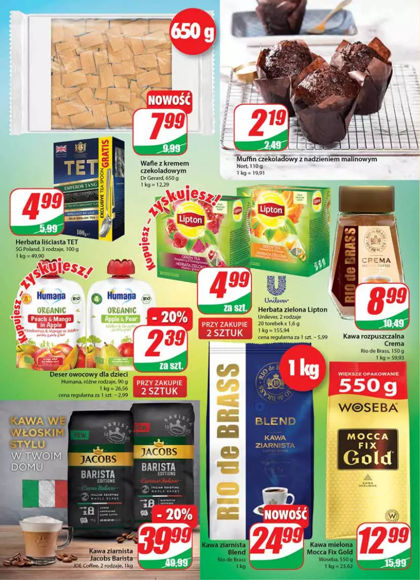 Gazetka promocyjna Dino - Gazetka - ważna 30.06 do 06.07.2021 - strona 4 - produkty: Deser, Deser owocowy, Dr Gerard, Dzieci, Herbata, Humana, Jacobs, Kawa, Kawa mielona, Kawa rozpuszczalna, Kawa ziarnista, Lipton, Mango, Mocca Fix Gold, Mule, Ser, Woseba