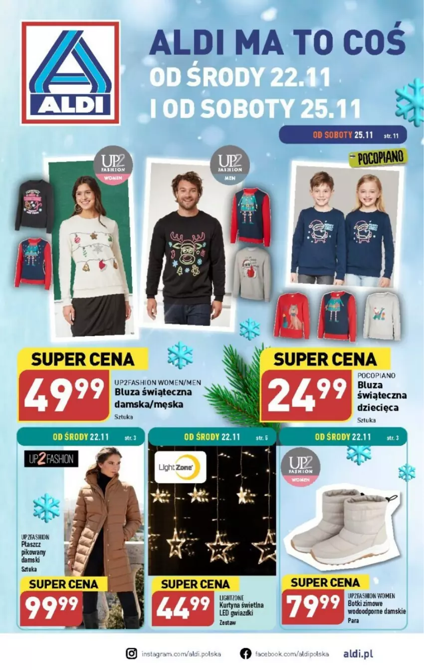 Gazetka promocyjna Aldi - ważna 22.11 do 25.11.2023 - strona 1 - produkty: Bluza, Botki, Dzieci, Fa, Gra, Płaszcz, Pocopiano, Por