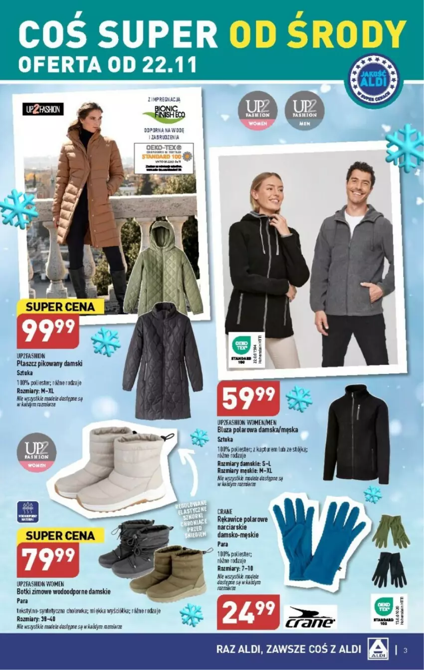 Gazetka promocyjna Aldi - ważna 22.11 do 25.11.2023 - strona 10 - produkty: Bluza, Bluza polarowa, Botki, Fa, Płaszcz, Por, Rękawice