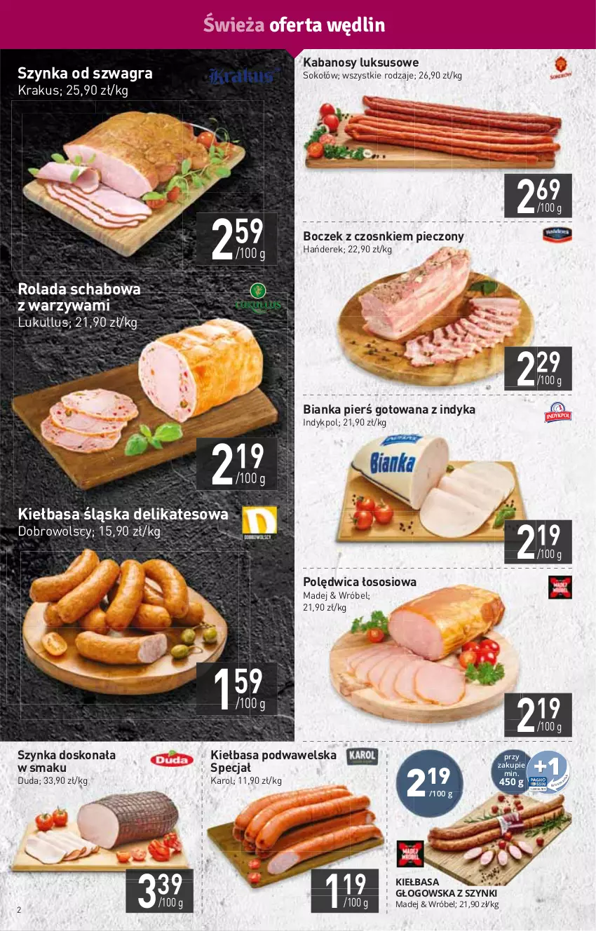 Gazetka promocyjna Stokrotka - Market - ważna 13.01 do 19.01.2022 - strona 2 - produkty: Bianka, Boczek, Duda, Gra, HP, Kabanos, Kiełbasa, Kiełbasa podwawelska, Kiełbasa śląska, Krakus, Piec, Polędwica, Rolada, Sok, Sokołów, Sos, Szynka, Warzywa, Wawel